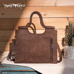 Trinity Ranch Floral Aztec Tooled Carry Tote/Crossbody Bag - Coffee