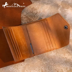 Montana West Genuine Leather Tri-Fold RFID Wallet - Brown