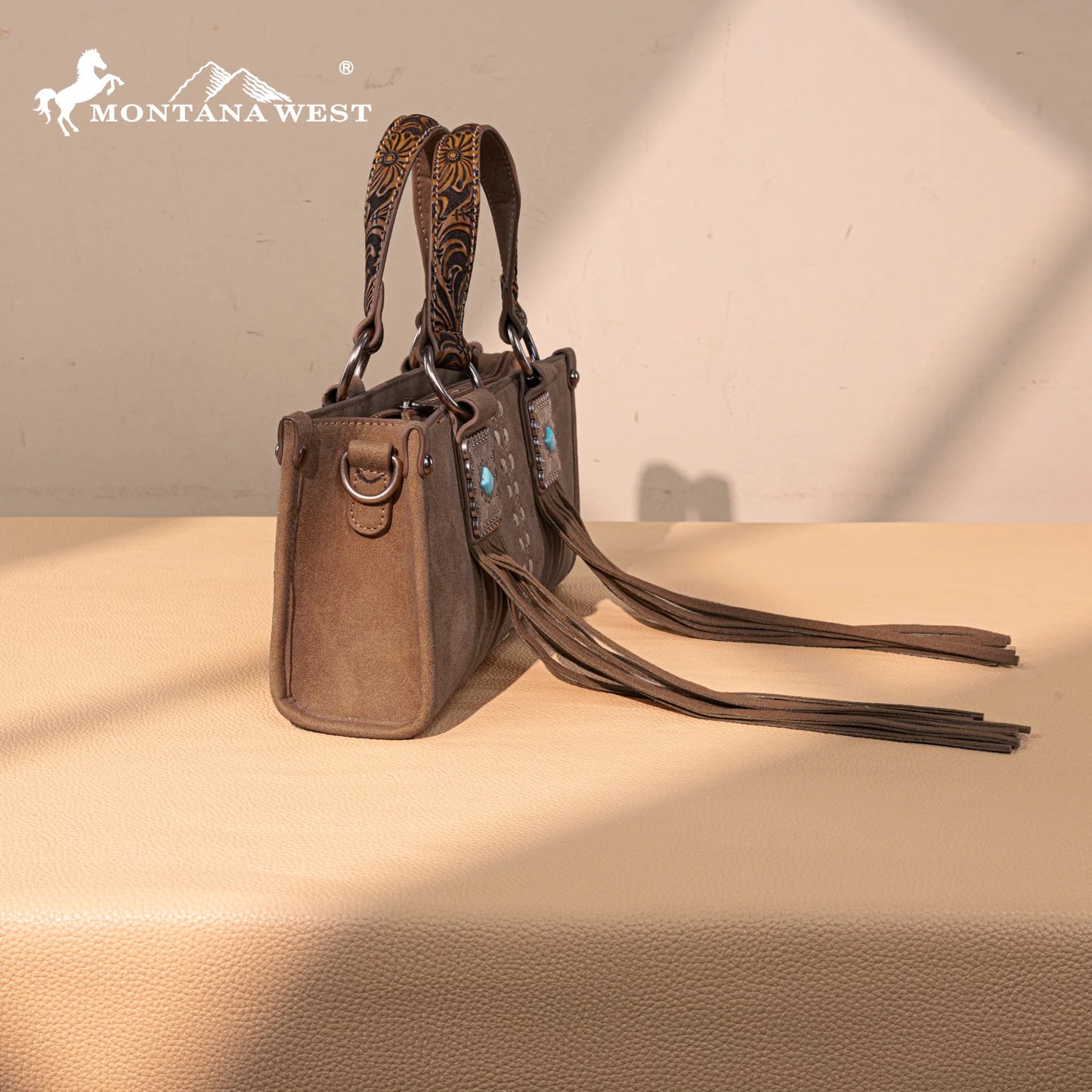 Montana West Western Fringe Concho Mini Crossbody Bag - Brown