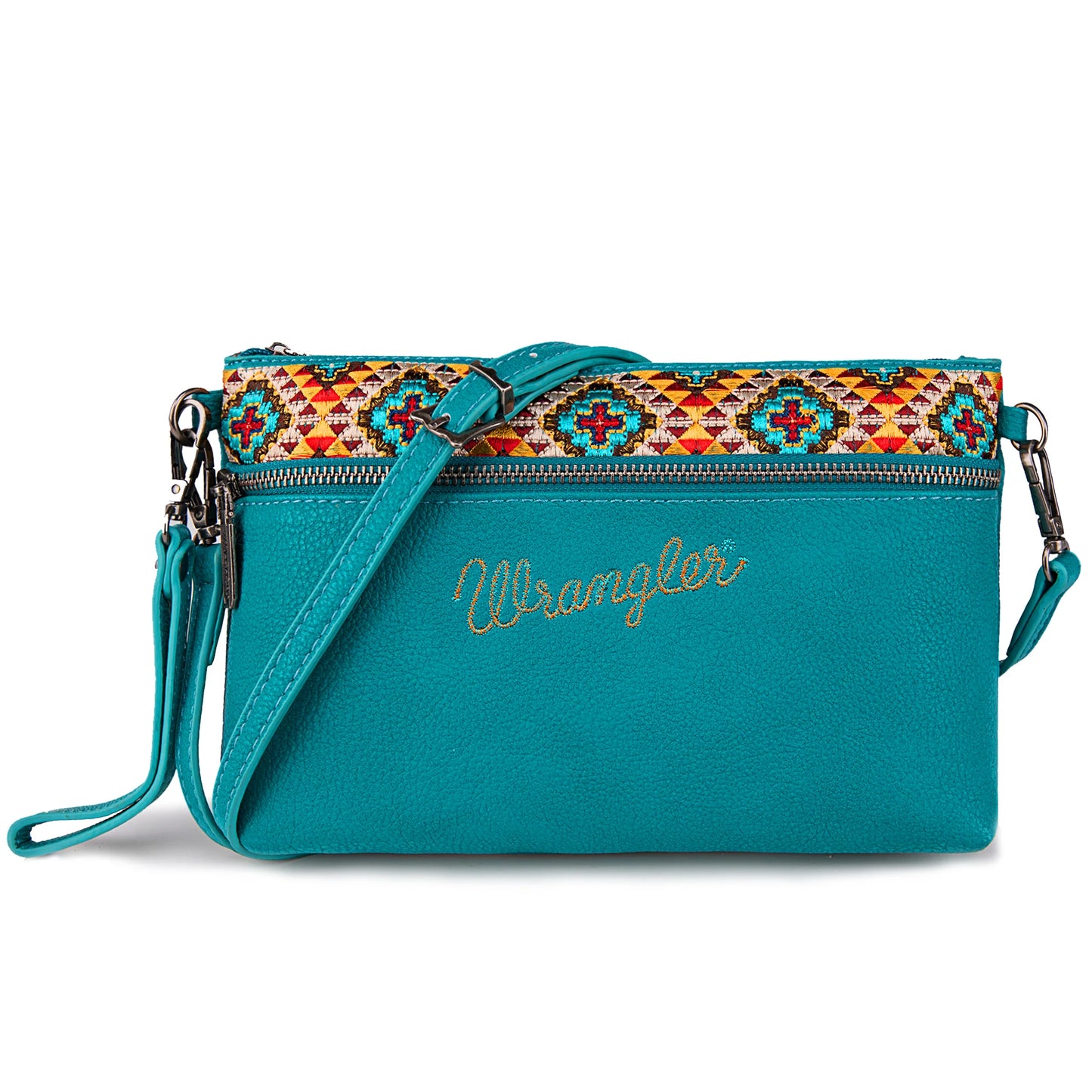 Montana West Wrangler Aztec Embroidered  Collection Crossbody Bag - Turquoise - WG51-181