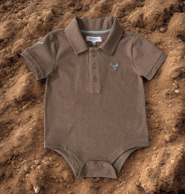 Little Windmill Clay Baby Caramel Polo Romper