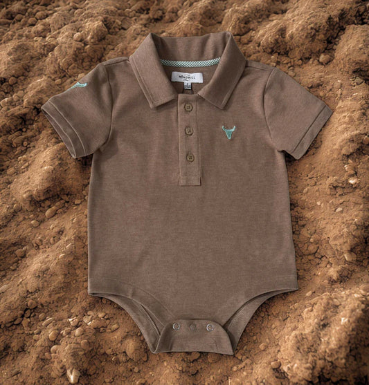 Little Windmill Clay Baby Caramel Polo Romper