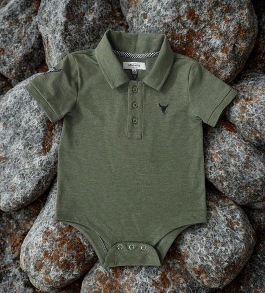 Little Windmill Ky Baby Khaki Green Baby Polo Romper