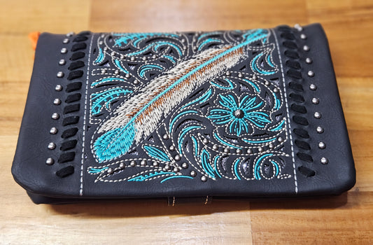 American Bling Crossbody Wallet/Clutch - Black/Turquoise/Feather