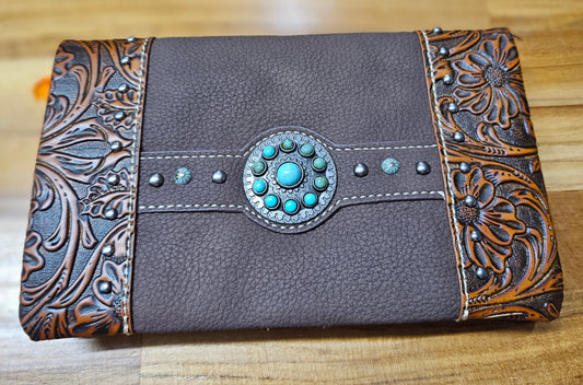 American Bling Crossbody Wallet/Clutch - Coffee/Stamped