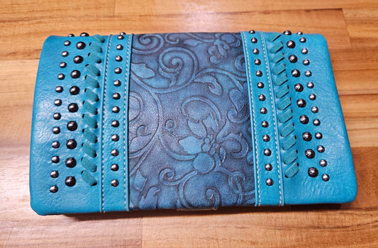 American Bling Crossbody Wallet/Clutch - Stamped/Turquoise - ABC04
