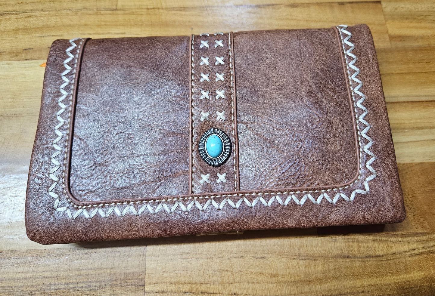 American Bling Crossbody Wallet/Clutch - Brown/Turquoise