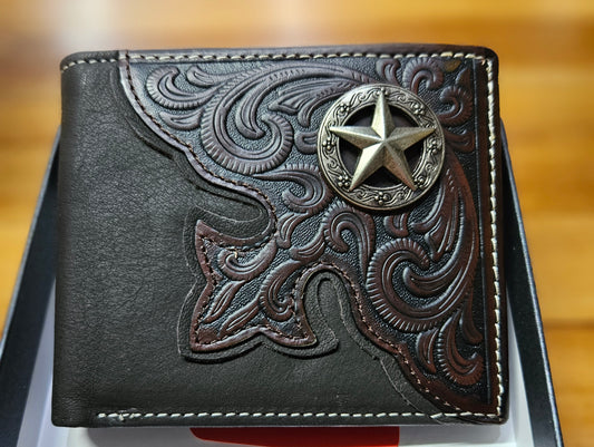 Montana West Mens Genuine Tooled Leather Collection Wallet - Coffee - MWSW028CF