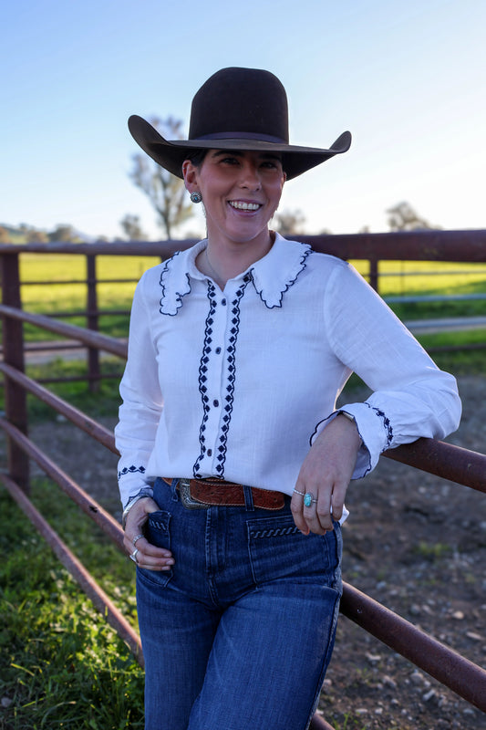 Lime & Soda Lottie Blouse - White, Navy Trim