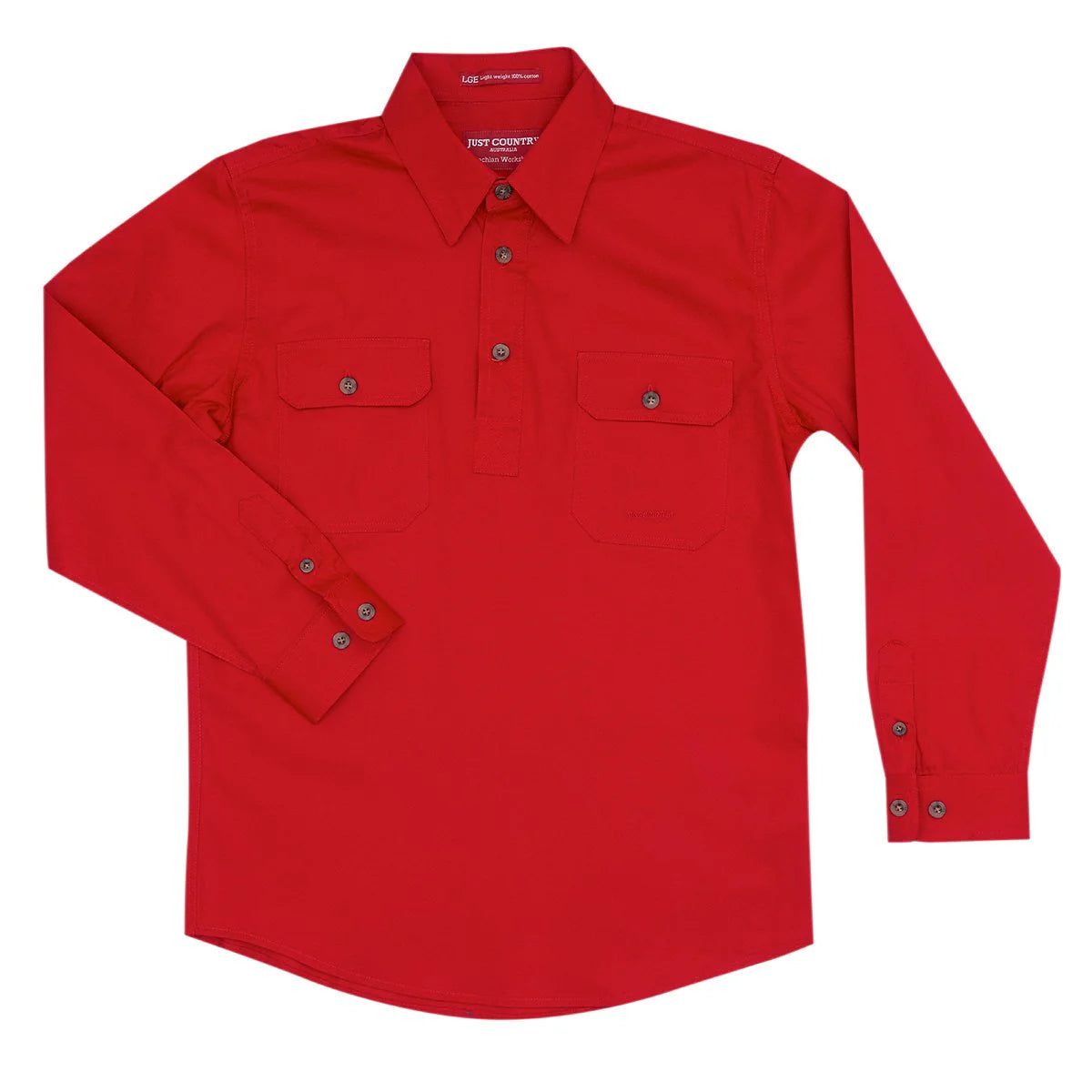 Just Country Boys Lachlan 1/2 button Work Shirt - Chilli - 30303CHI