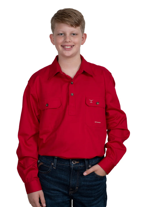 Just Country Boys Lachlan 1/2 button Work Shirt - Chilli - 30303CHI