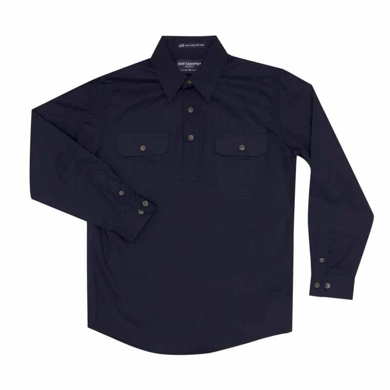 Just Country Boys Lachlan 1/2 button Work Shirt - Navy - 30303NVY