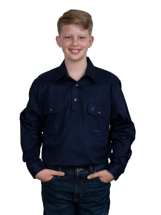 Just Country Boys Lachlan 1/2 button Work Shirt - Navy - 30303NVY