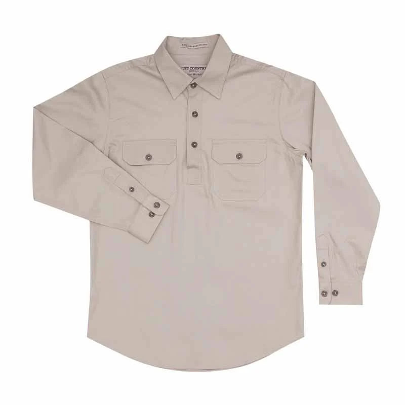 Just Country Boys Lachlan 1/2 button Work Shirt - Stone - 30303STN