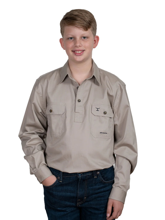 Just Country Boys Lachlan 1/2 button Work Shirt - Stone - 30303STN
