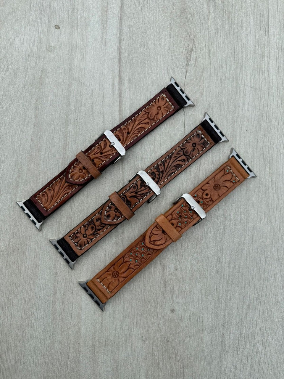 The Design Edge Tooling Leather Apple Watch Strap - Dark Brown Leather - WS100 - Watch Size 38/40/41mm