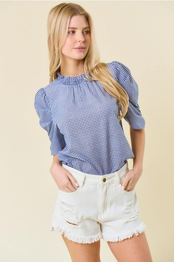 Doe and Rae Ruffle Smocked Neck Top