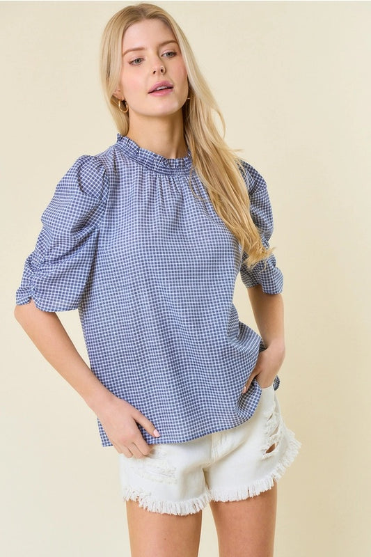 Doe and Rae Ruffle Smocked Neck Top
