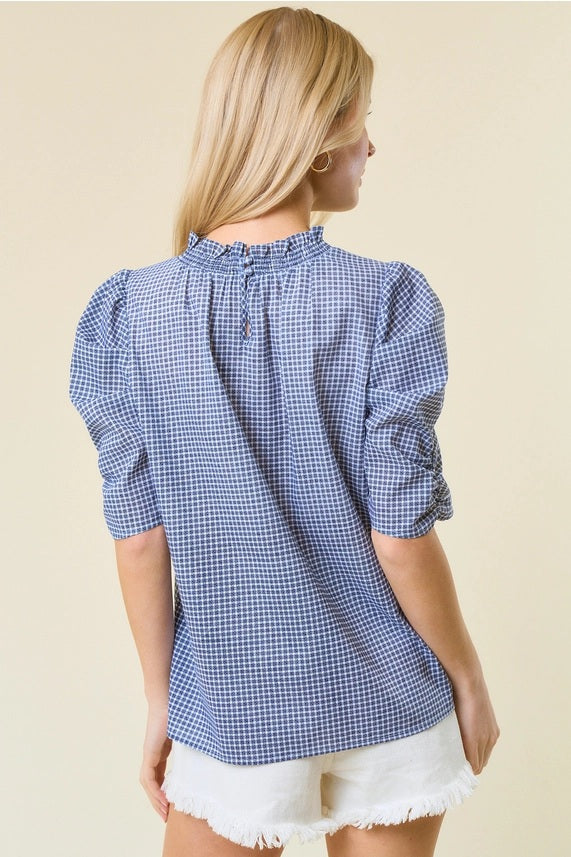 Doe and Rae Ruffle Smocked Neck Top
