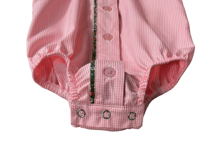 Little Windmill Chloe Coral Gingham L/S Romper