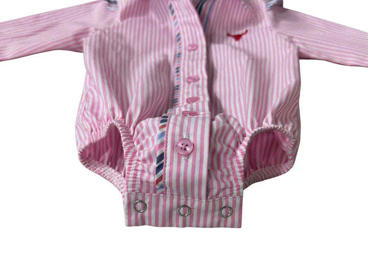 Little Windmill Lara Multi Stripe Pink Ruffle L/S Romper