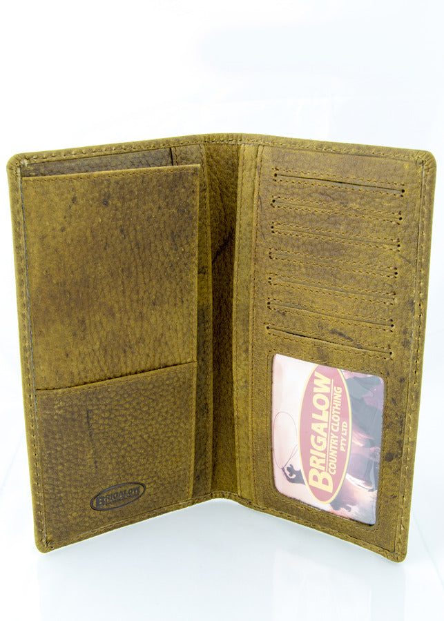 Brigalow Mens Distressed Leather Cheque Book Wallet - Steer Head