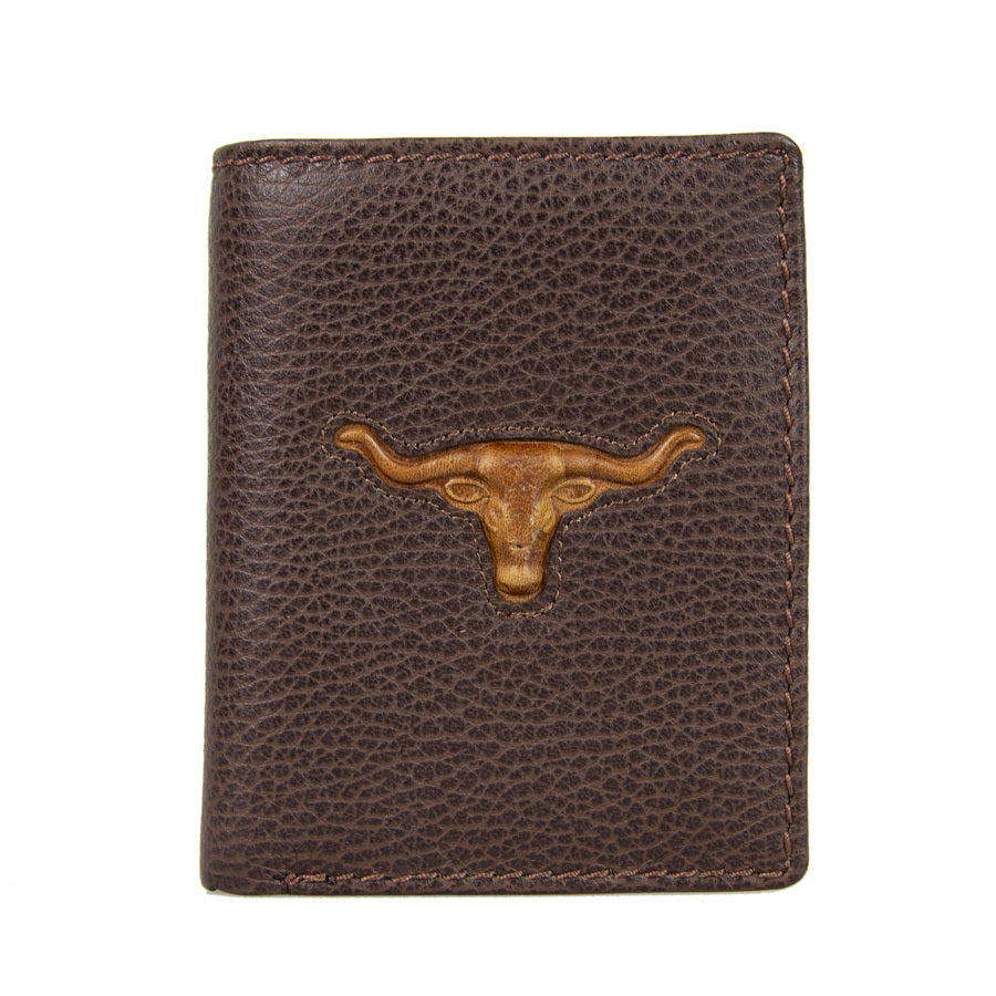 Brigalow Mens Distressed Leather Bi Fold Wallet - Steer Head