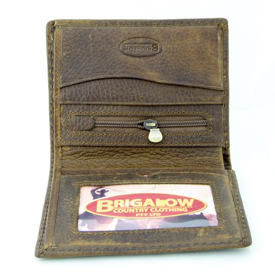Brigalow Mens Distressed Leather Bi Fold Wallet - Steer Head