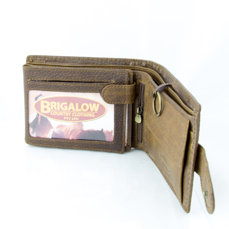 Brigalow Mens Distressed Leather Tri Fold Wallet - Steer Head