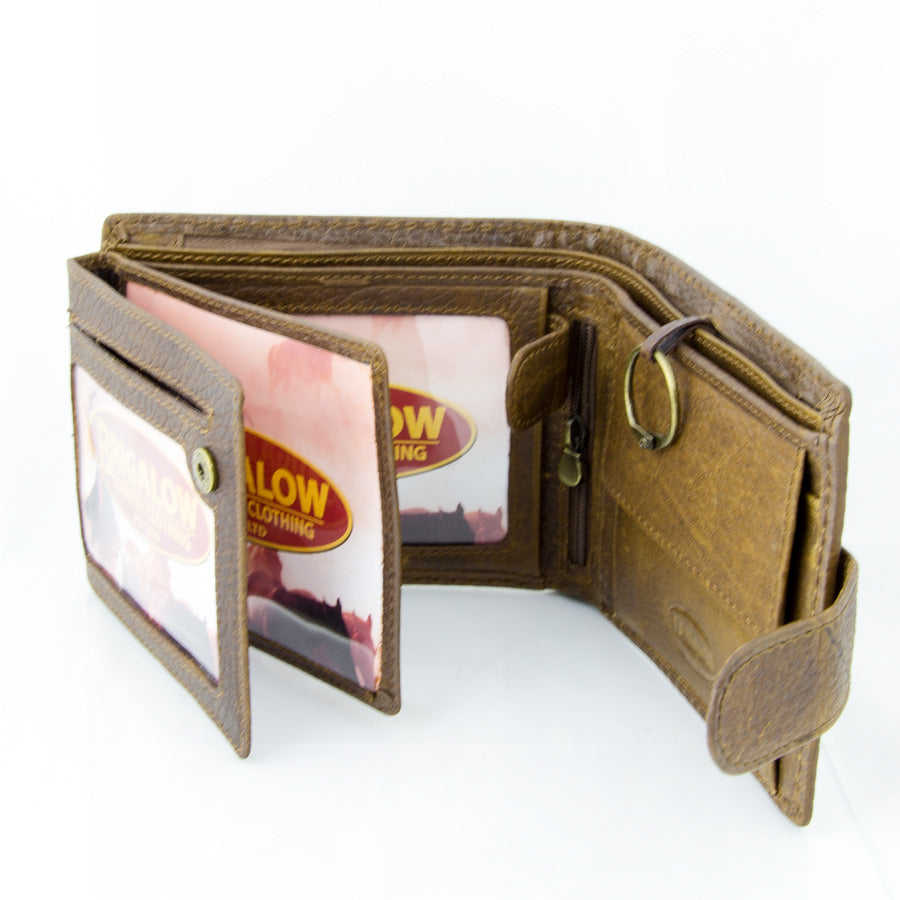 Brigalow Mens Distressed Leather Tri Fold Wallet - Steer Head
