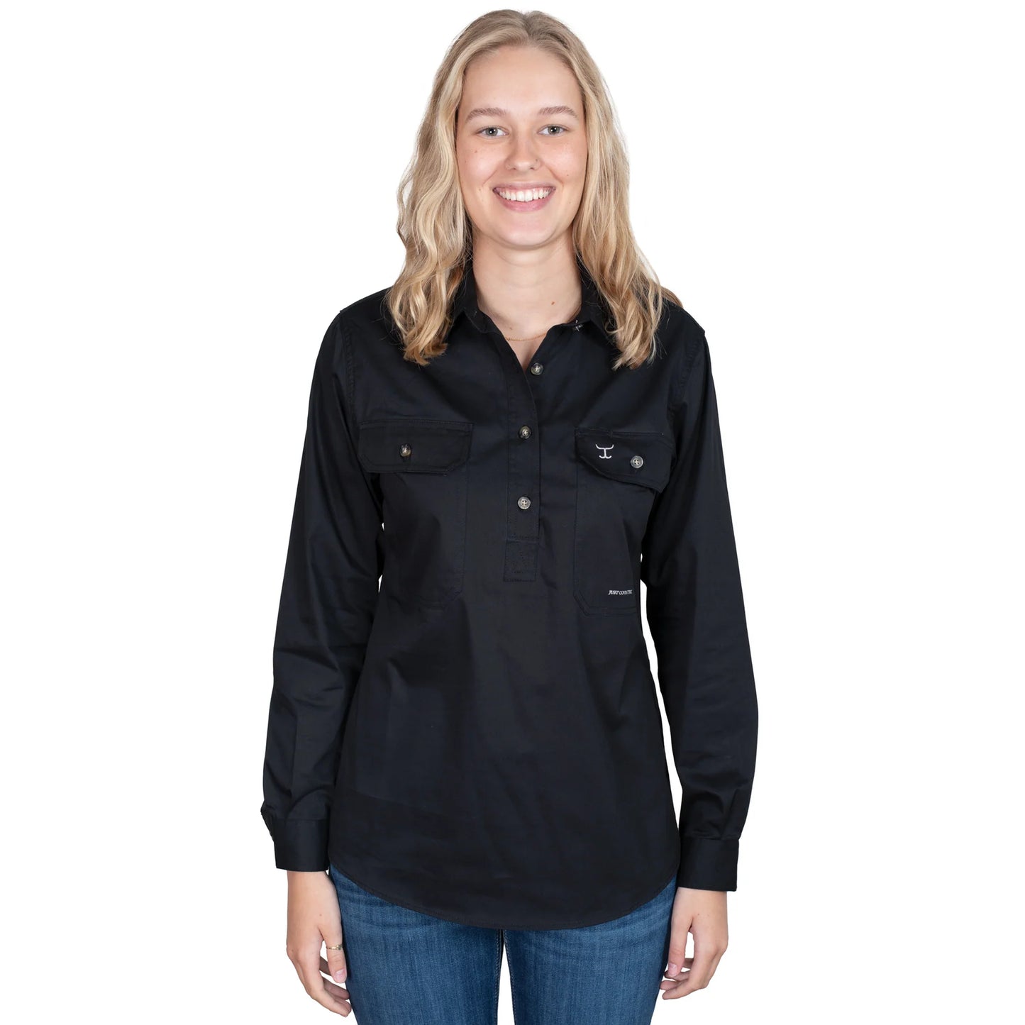Just Country Jahna 1/2 Button Work Shirt - Black - 50505BLK