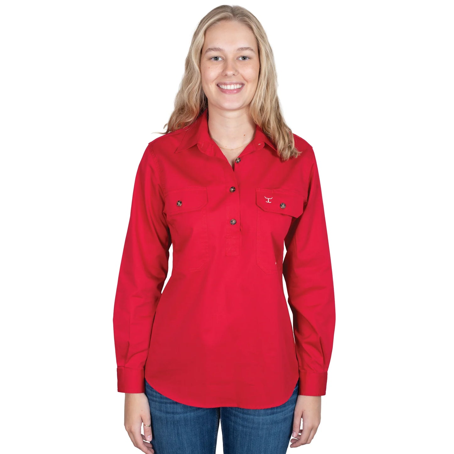 Just Country Jahna 1/2 Button Work Shirt - Chilli - 50505CHI