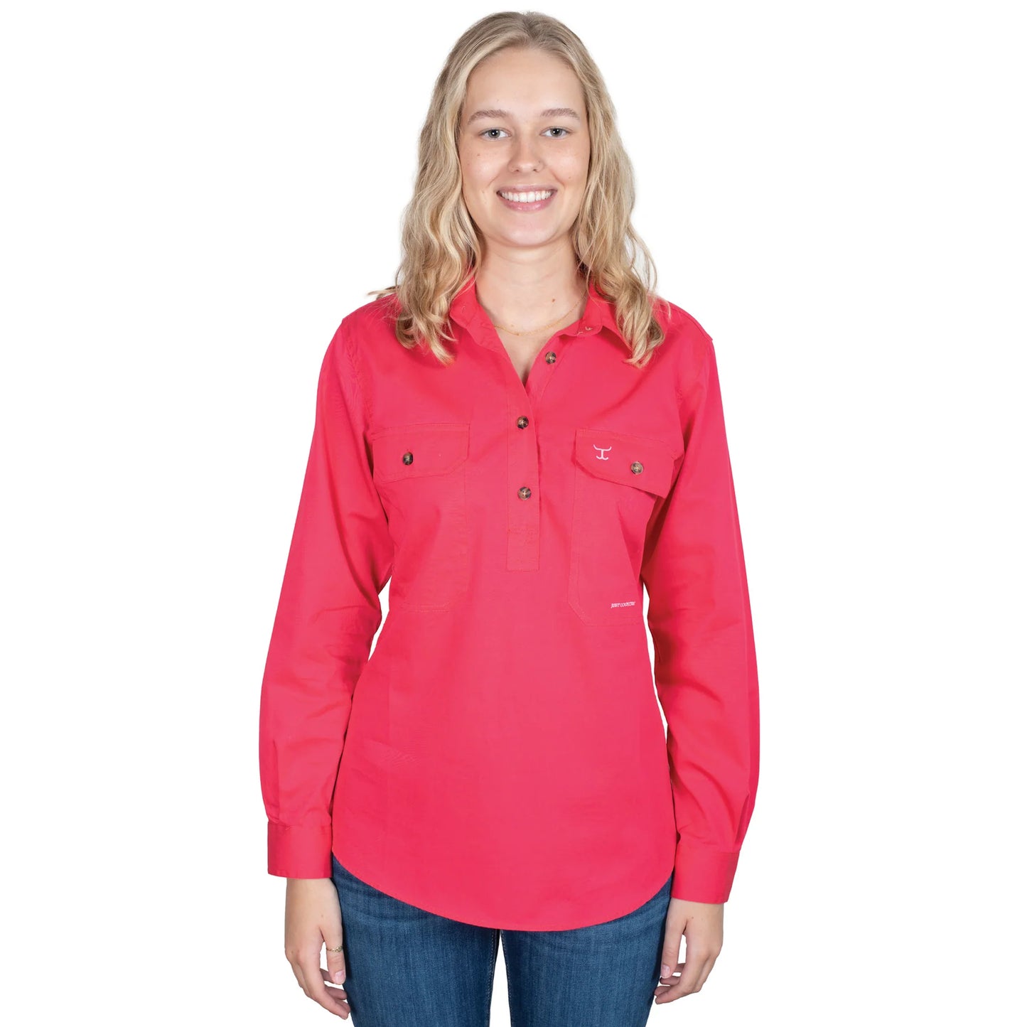 Just Country Ladies Jahna 1/2 Button L/S Shirt - Raspberry