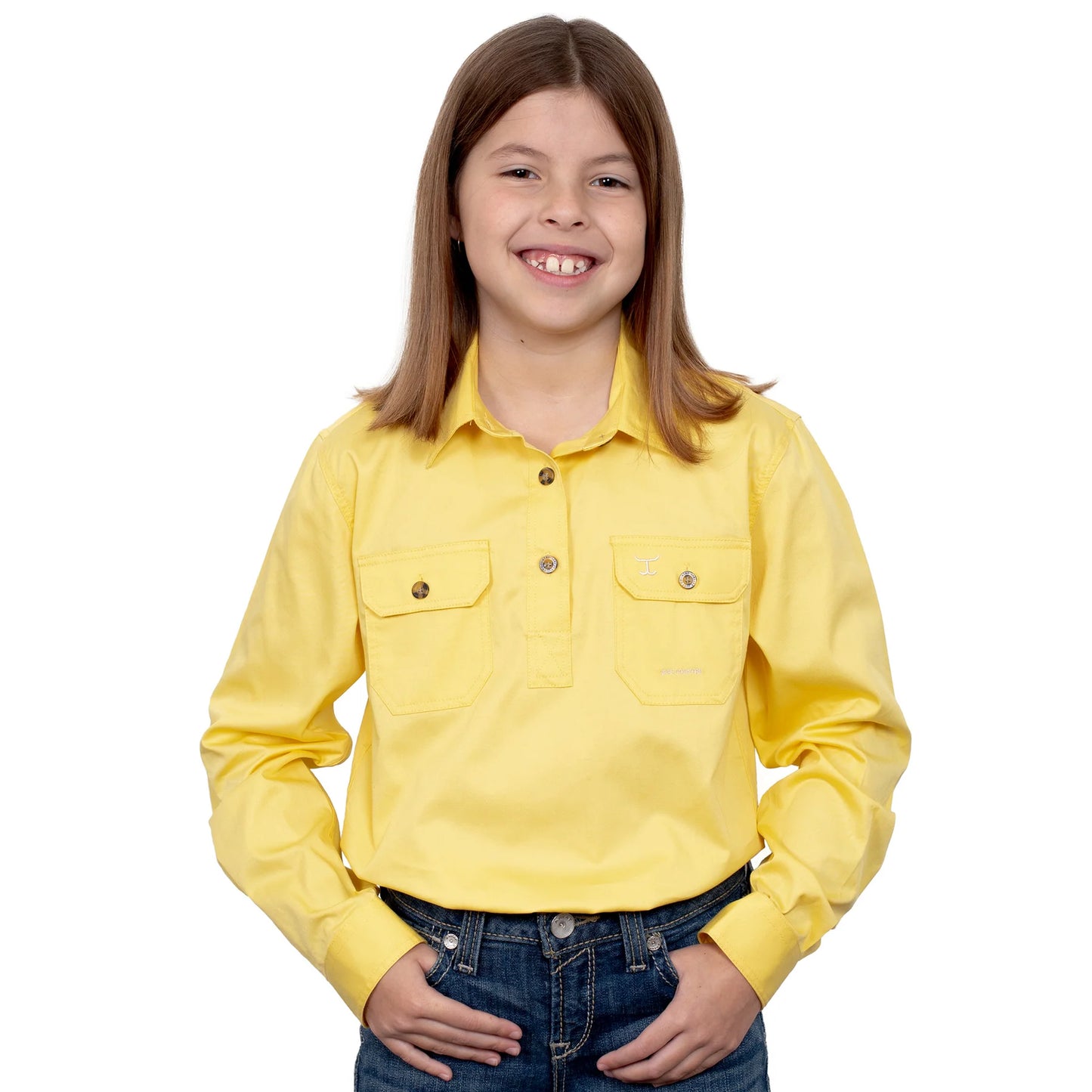 Just Country Girls Kenzie 1/2 button Work Shirt - Butter - 60606BUT