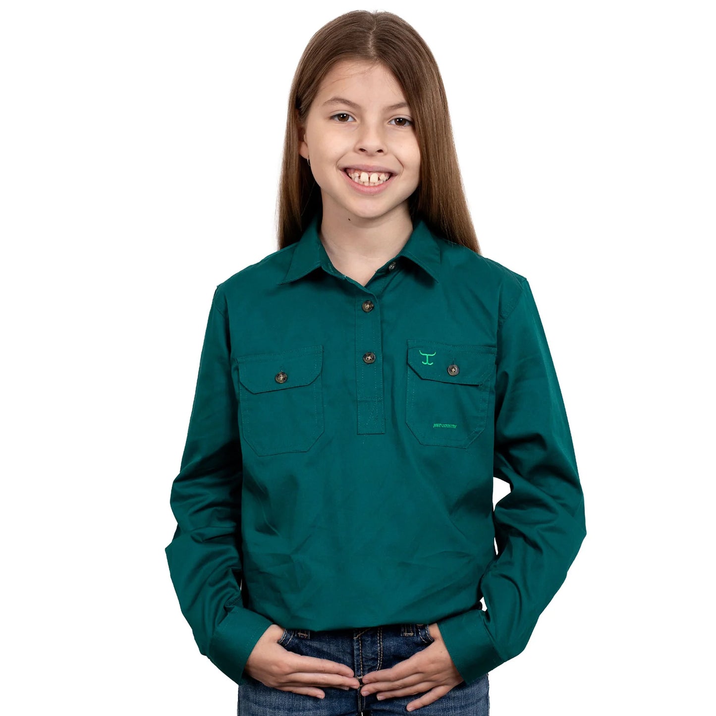 Just Country Girls Kenzie 1/2 button Work Shirt - Forest Green - 60606FOR