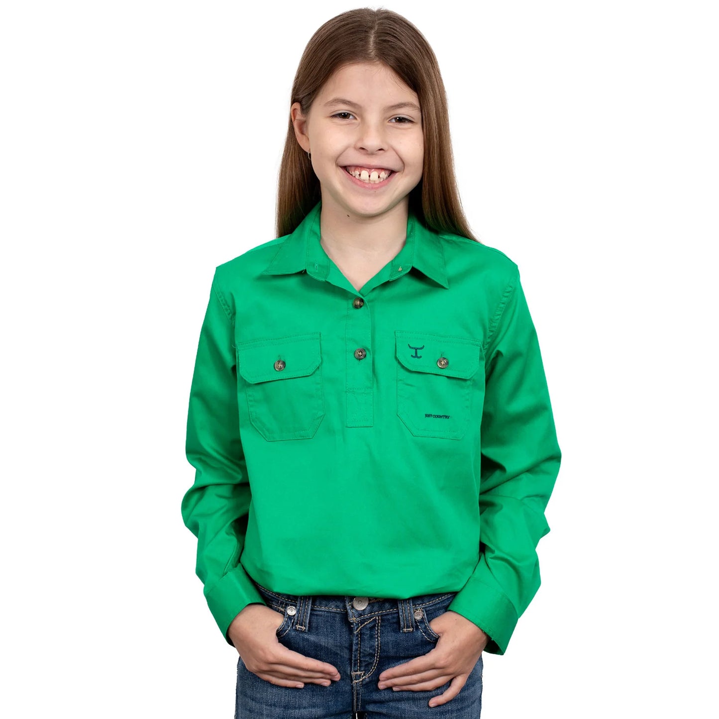Just Country Girls Kenzie 1/2 button Work Shirt - Ivy Green - 60606IVY