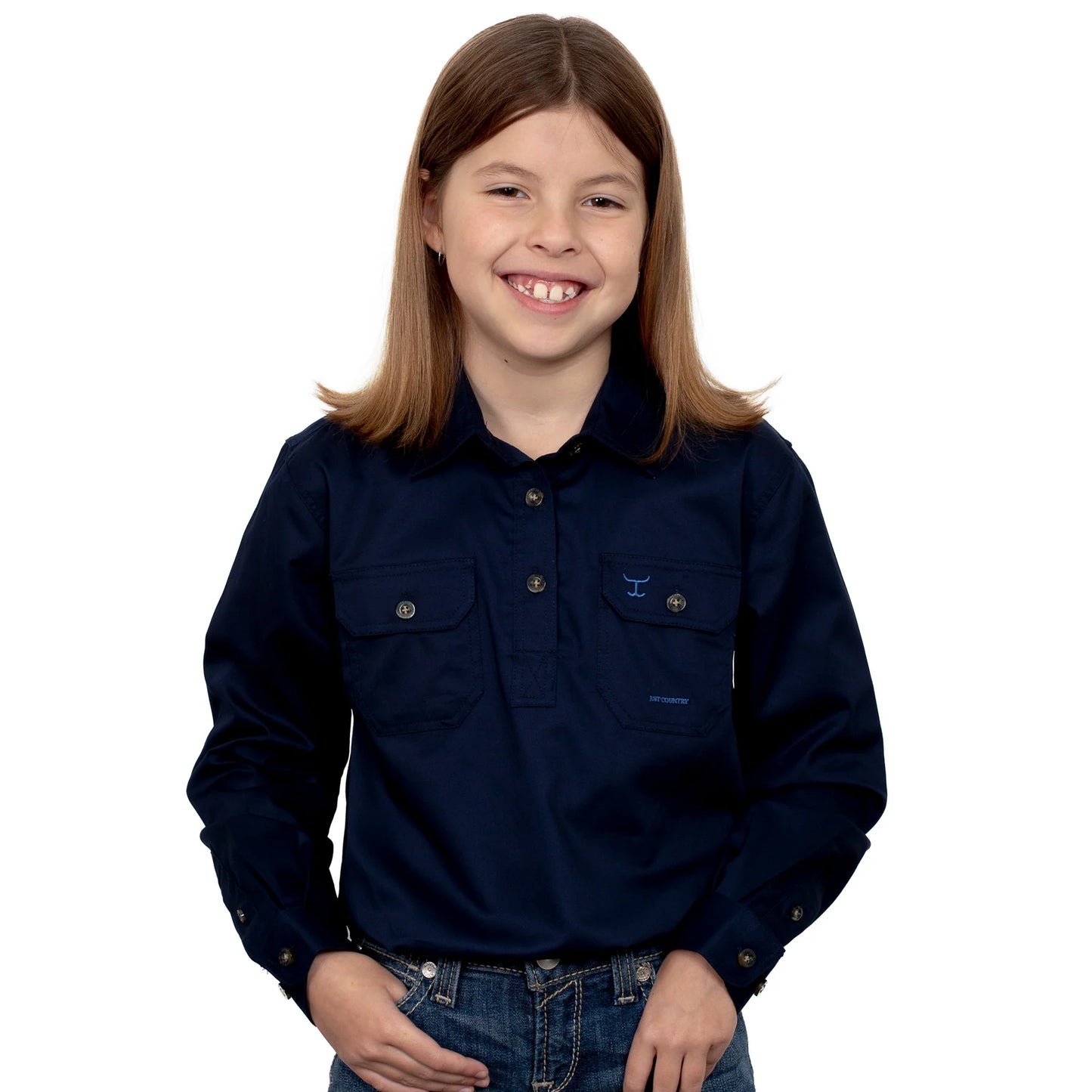 Just Country Girls Kenzie 1/2 button Work Shirt - Navy - 60606NVY