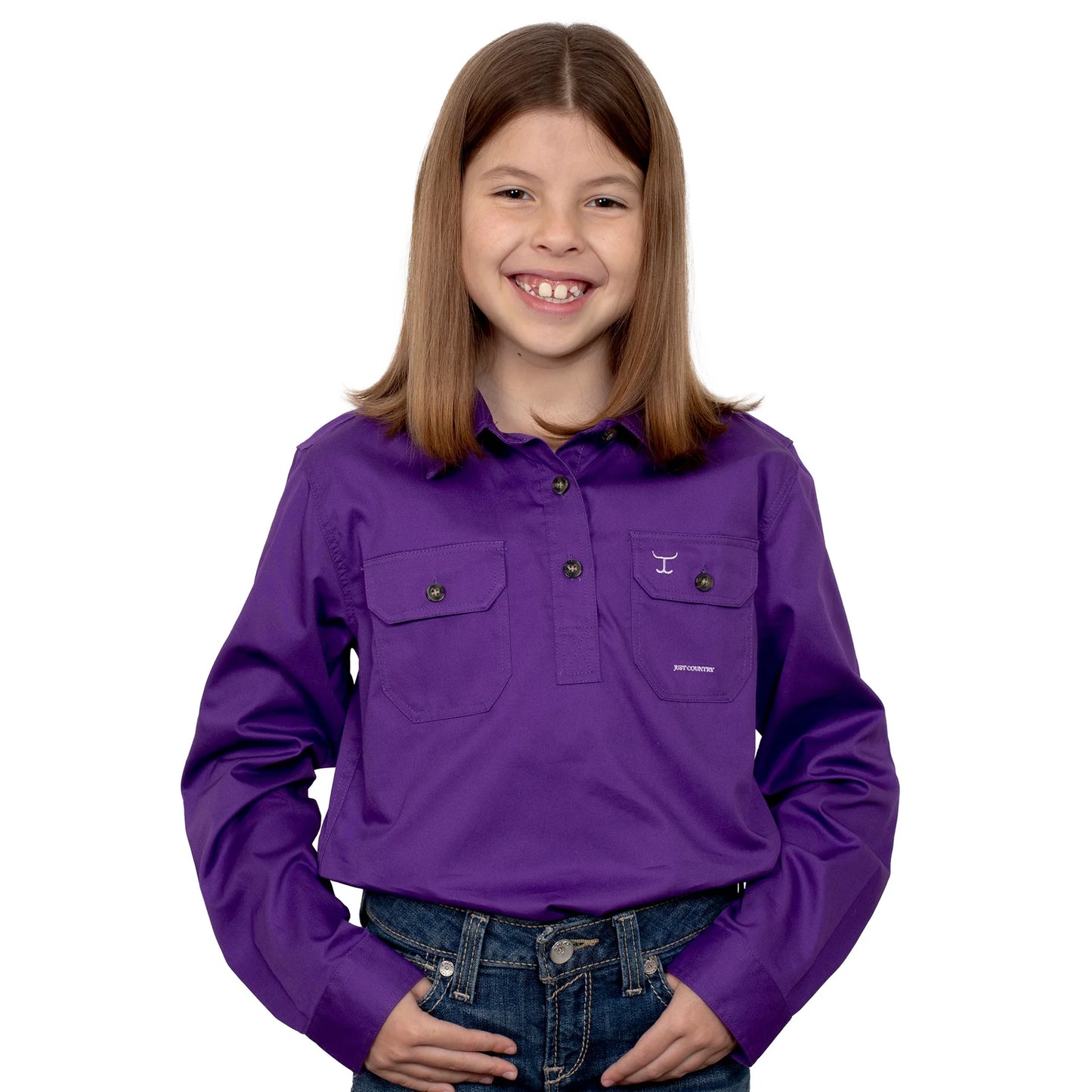 Just Country Girls Kenzie 1/2 button Work Shirt - Purple - 60606PUR