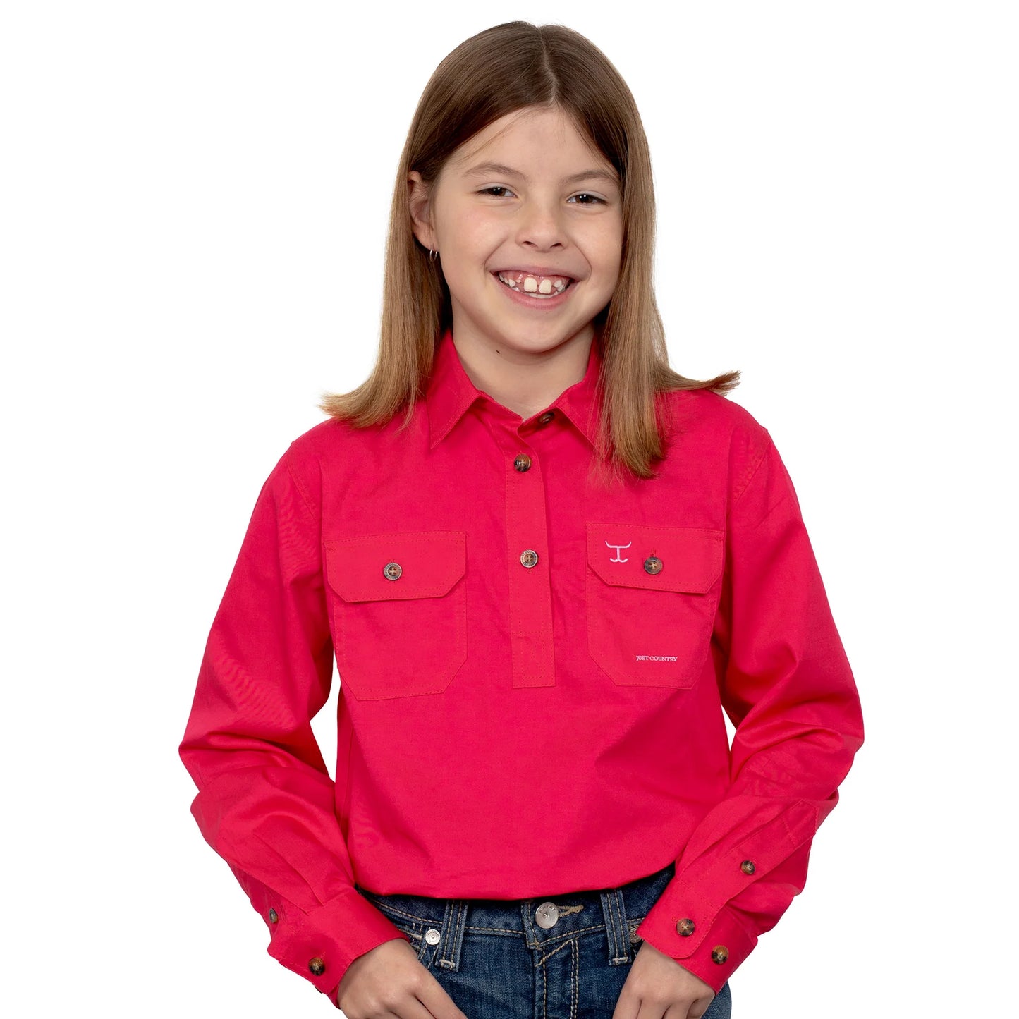 Just Country Girls Kenzie 1/2 button Work Shirt - Raspberry - 60606RAS