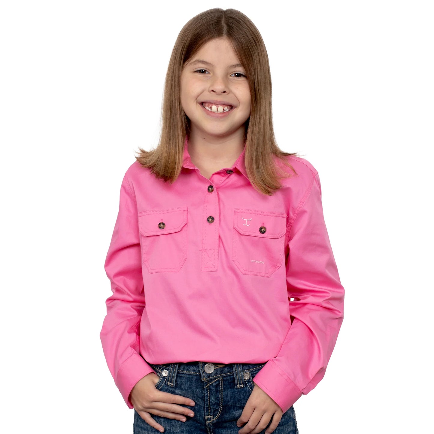 Just Country Girls Kenzie 1/2 button Work Shirt - Rose - 60606ROS
