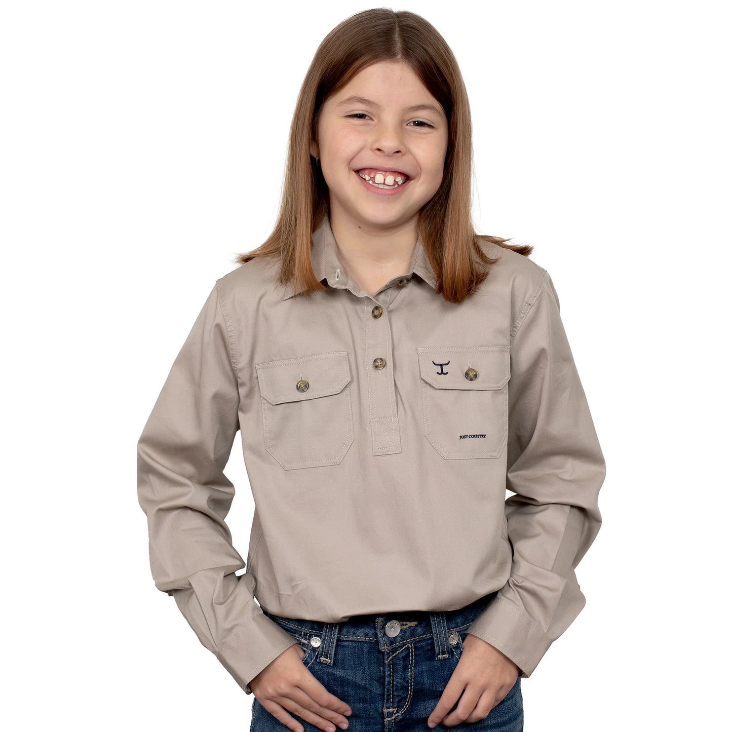 Just Country Girls Kenzie 1/2 button Work Shirt - Stone - 60606STN
