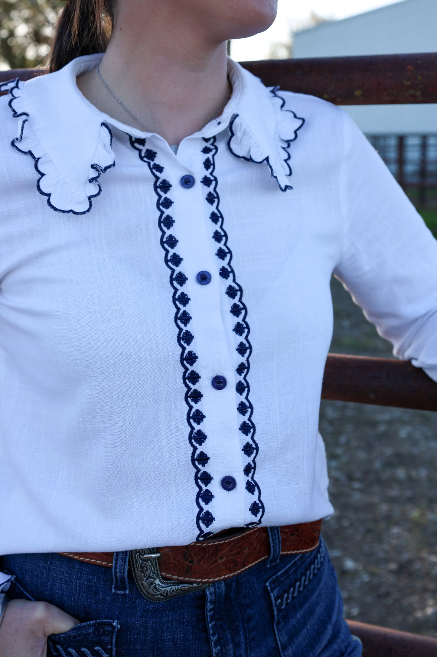 Lime & Soda Lottie Blouse - White, Navy Trim