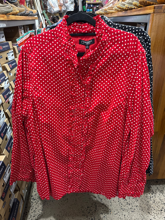 Outback Ladies Ruffle Shirt - Red - ON SALE