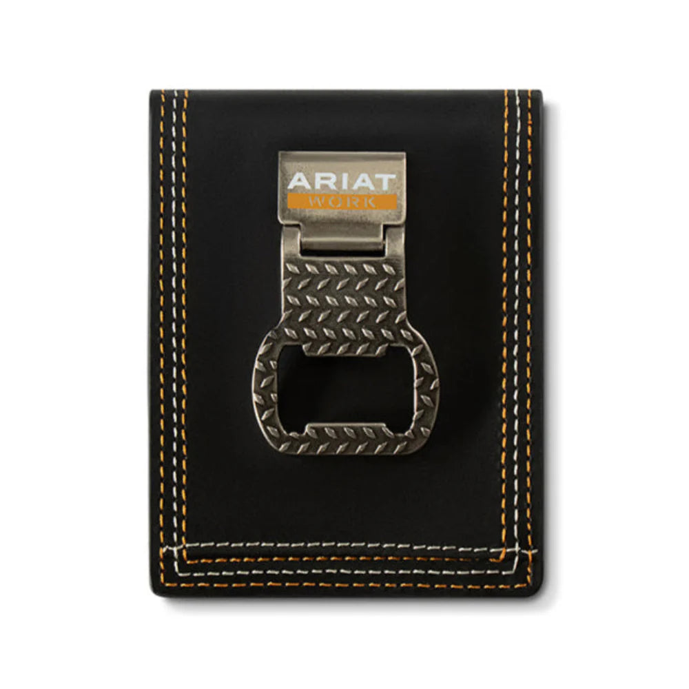 Ariat Mens Bi-Fold Bottle Opener Money Clip Work Wallet - A3400801