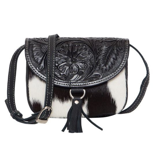 The Design Edge Ladies Haiti Leather Cowhide Small Bag - Black & White - AB17