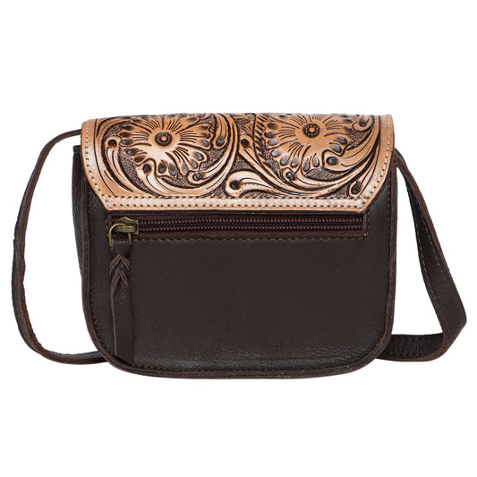 The Design Edge Ladies Tooling Leather Cowhide Small Bag - Brown & White - AB17