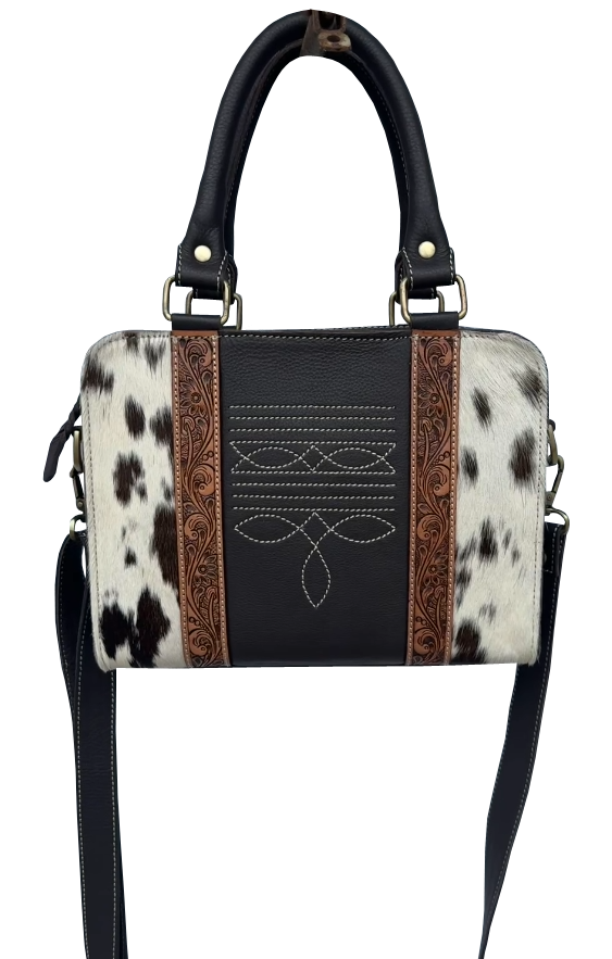 The Design Edge Cowhide Leather Boot Stitch Bag - Brown - AB87