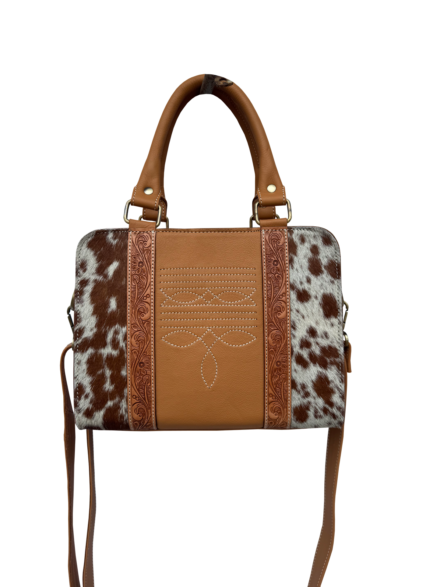 The Design Edge Cowhide Leather Boot Stitch Bag - Tan - AB87