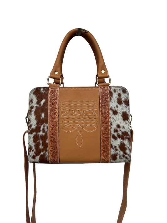 The Design Edge Cowhide Leather Boot Stitch Bag - Tan - AB87
