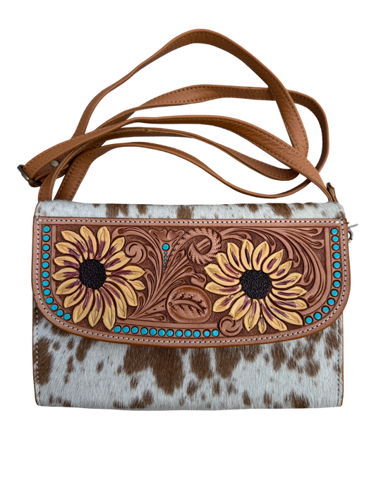 The Design Edge Cowhide Leather Dark Brown Wallet Bag - AB86